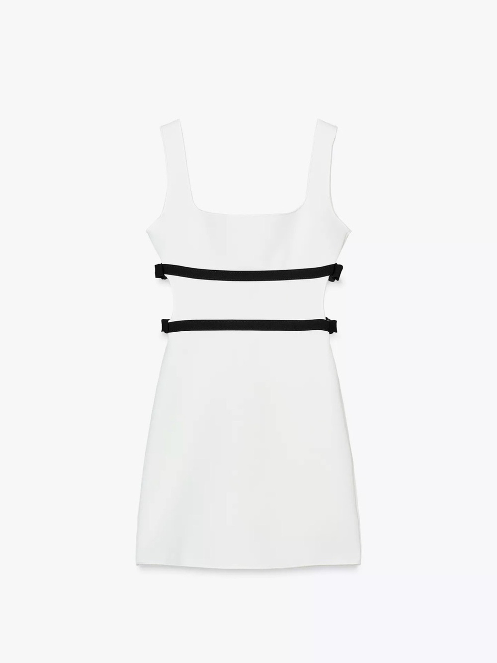 Zara Stretch Tie Dress White Black Contrast Cutout Mini Dress Size L